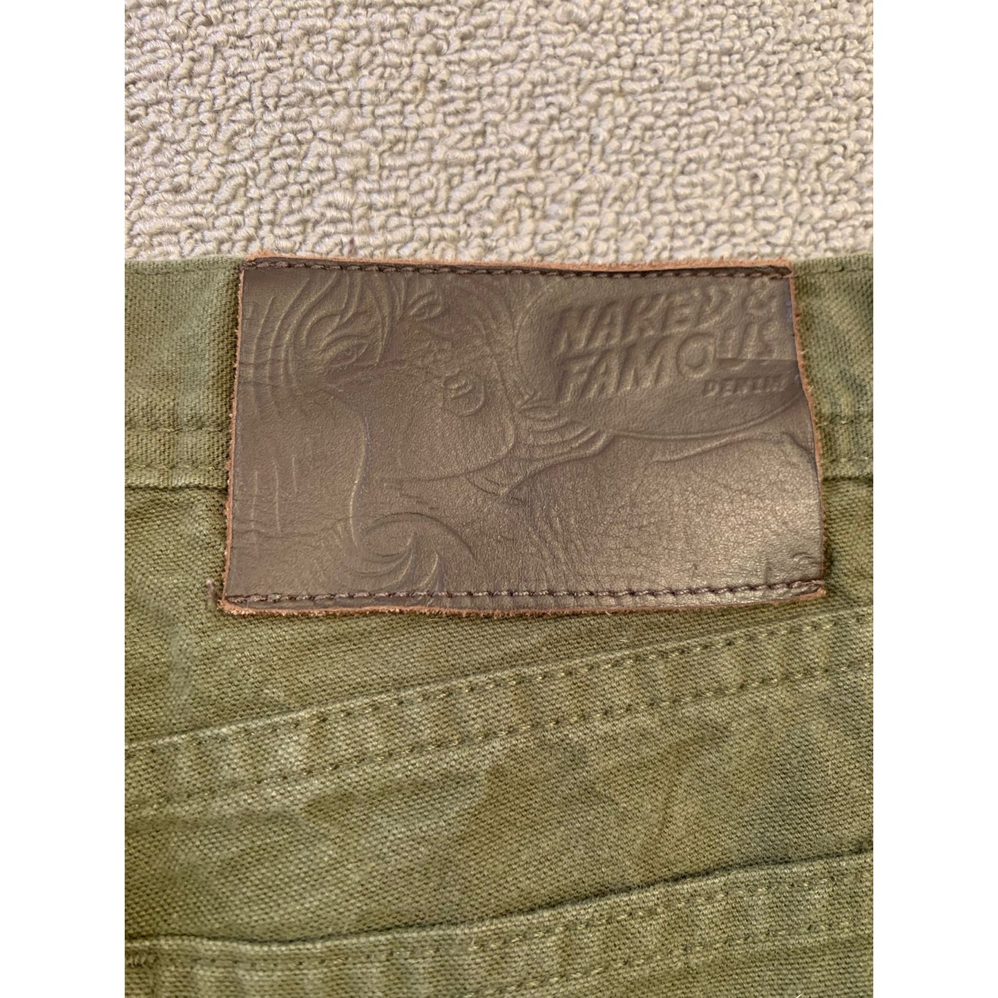 NAKED & FAMOUS Men's 32 Weird Guy Army Green Duck Selvedge Jeans