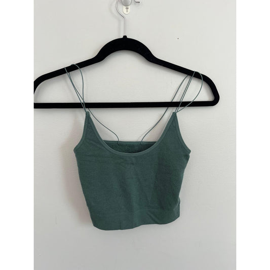 Out From Under Crop Tank Top Women S Green Ribbed Minimalist Y2K