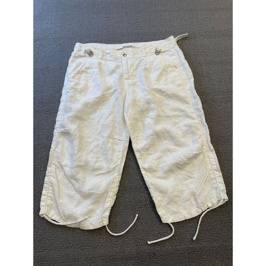 Dā Nang Women Medium White Linen Capris Pants Adjustable Hem