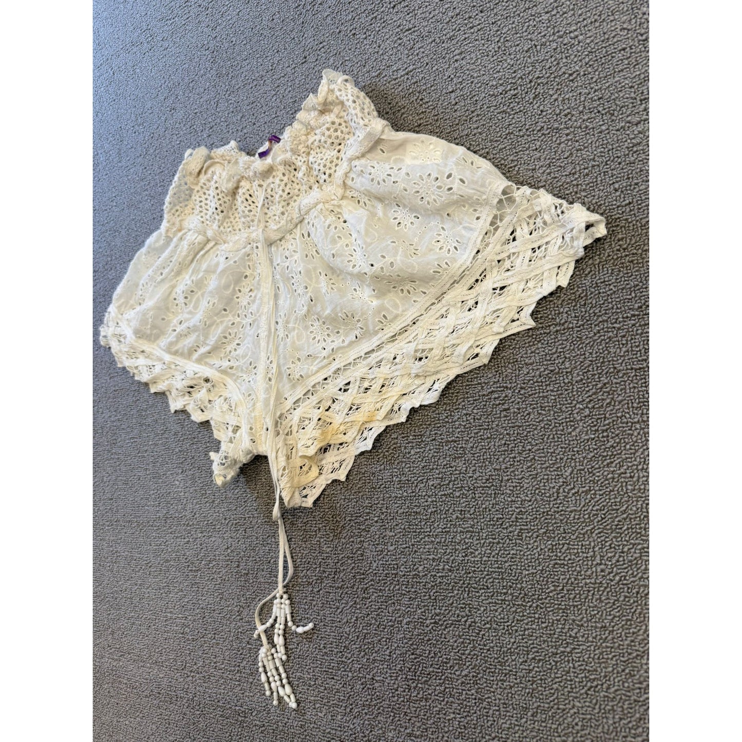 Boho Crochet Lace Eyelet Shorts  Women XS White Summer Beachwear