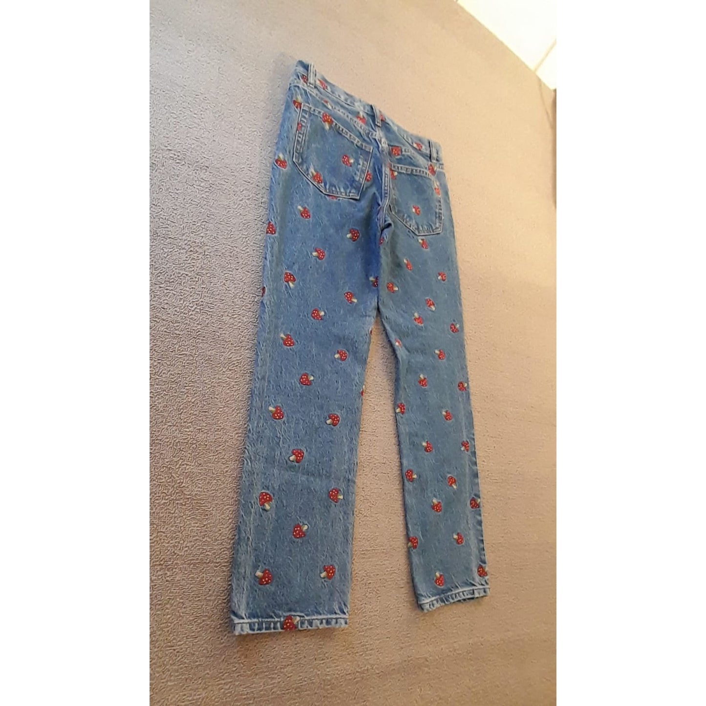 Reformation Jeans Womens 24 Blue Mushroom Print Straight Leg Denim
