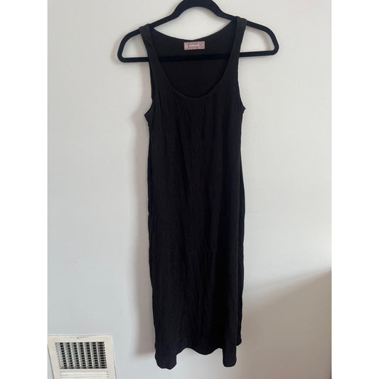 Everlane Midi Dress Women XS Black Crinkle Sleeveless Minimalist