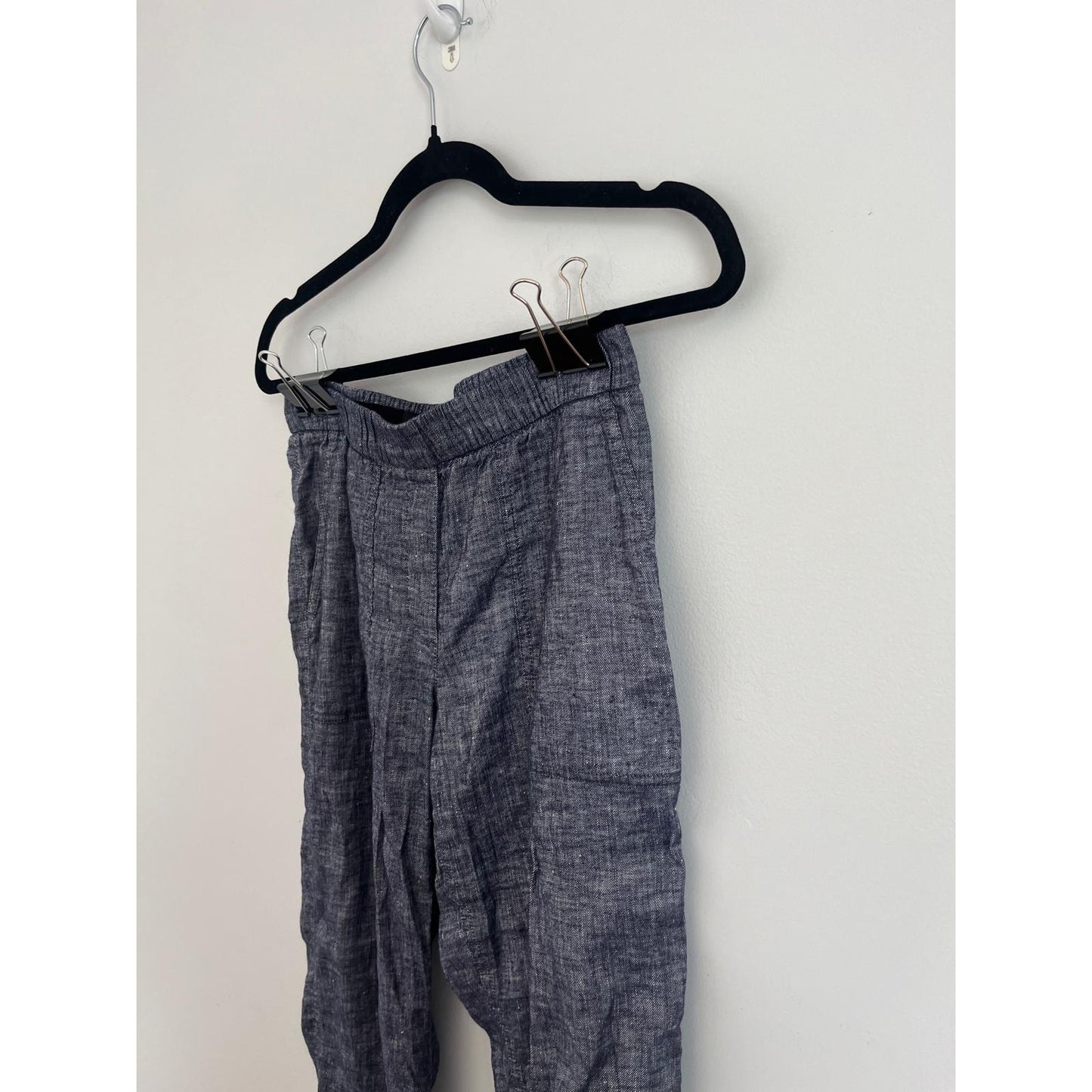 Theory Linen Blend Tapered Pants Women Size 4 Navy Blue Lightweight