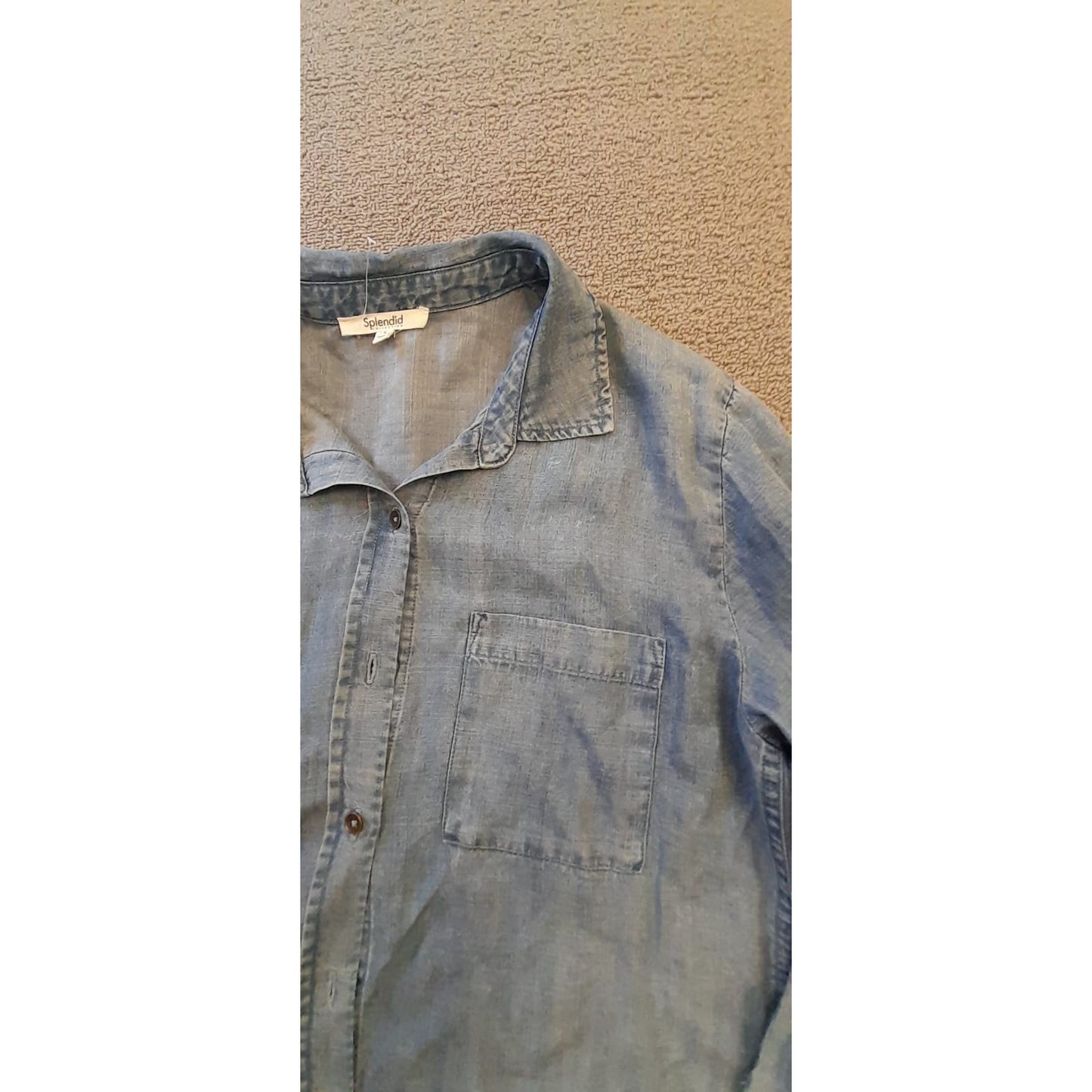 Splendid Collection Womens Small Denim Long Sleeve Polo Shirt