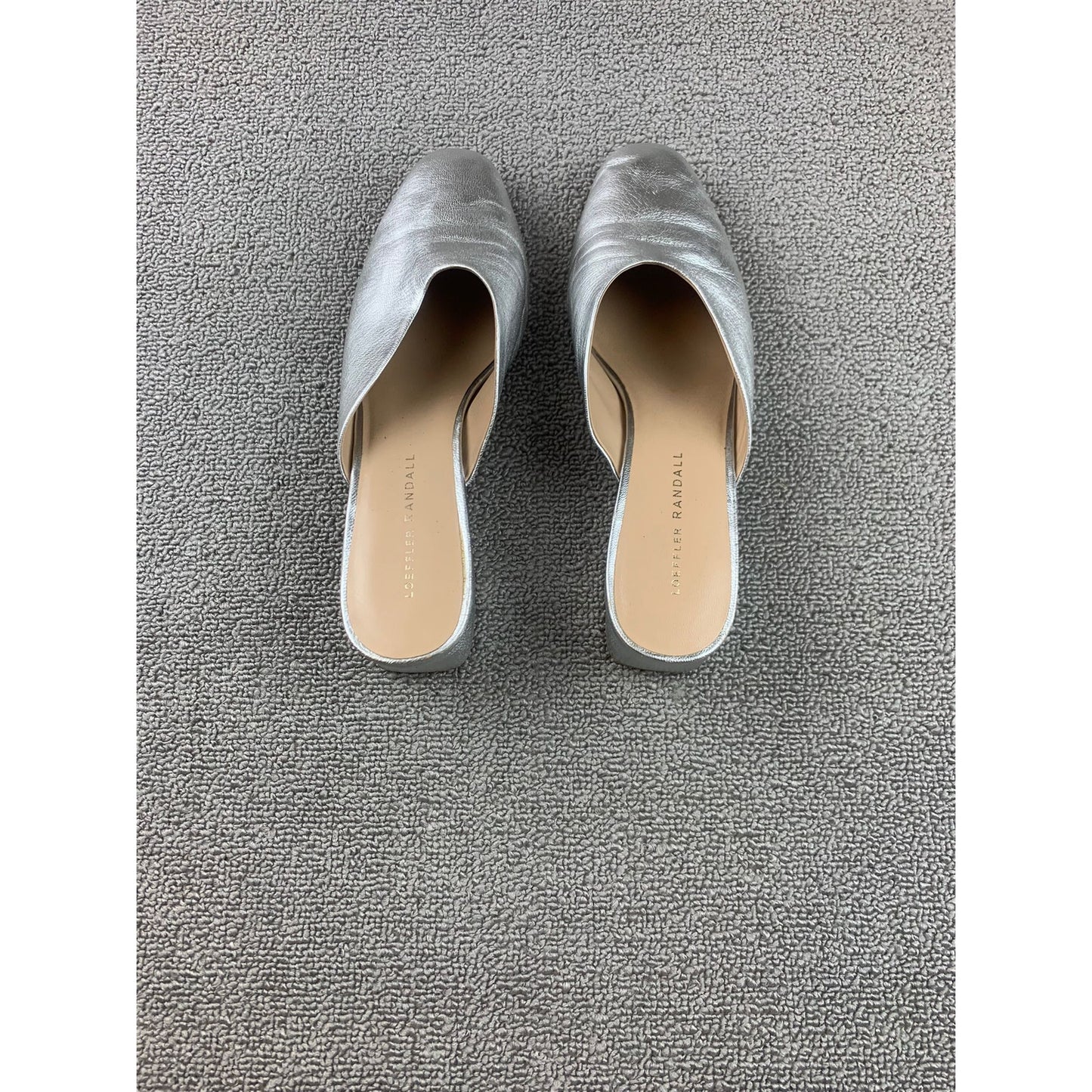 Loeffler Randall Women's 7.5 Silver Metallic Leather Mules Heels