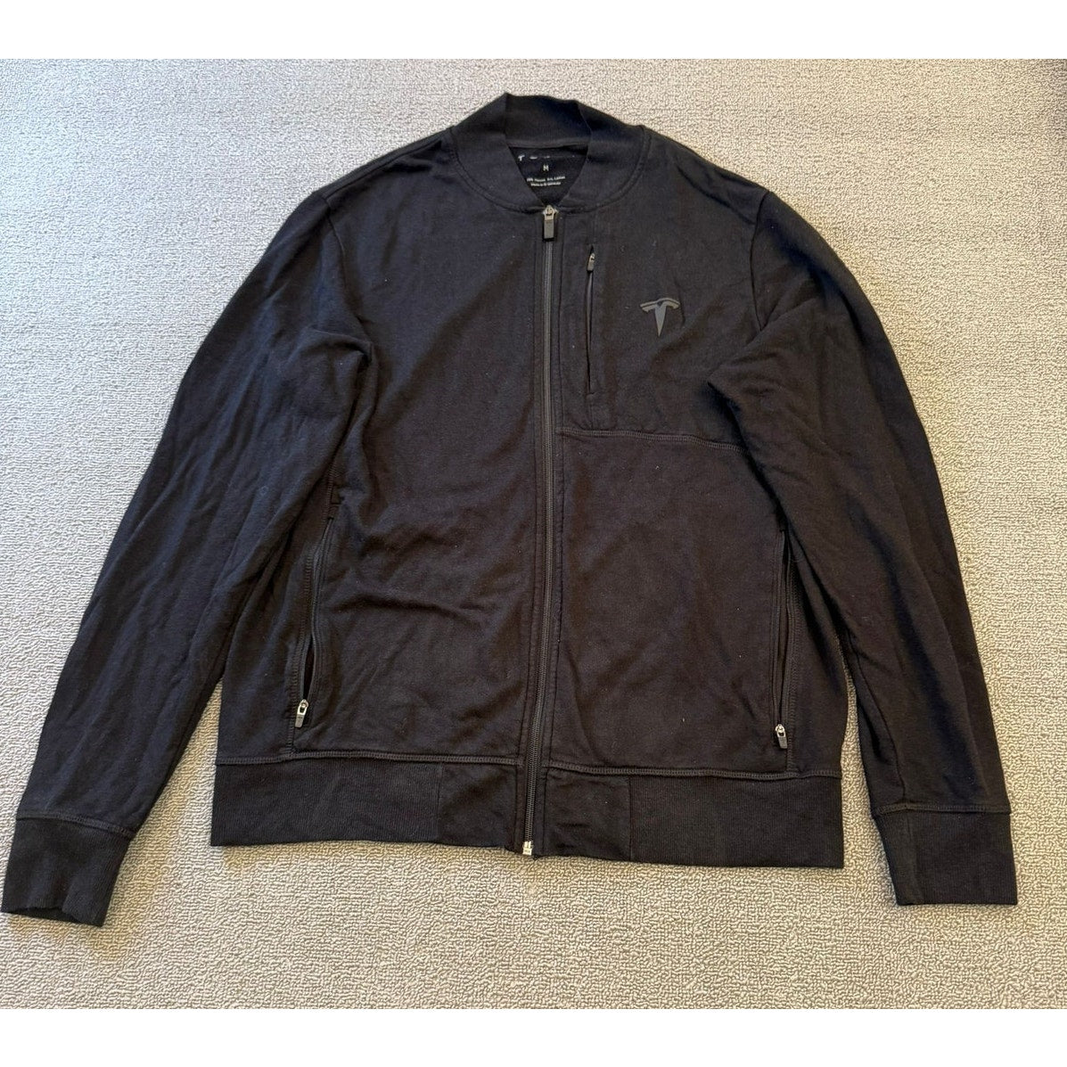 Tesla Mens Medium Black Full Zip Bomber Light Weight Jacket