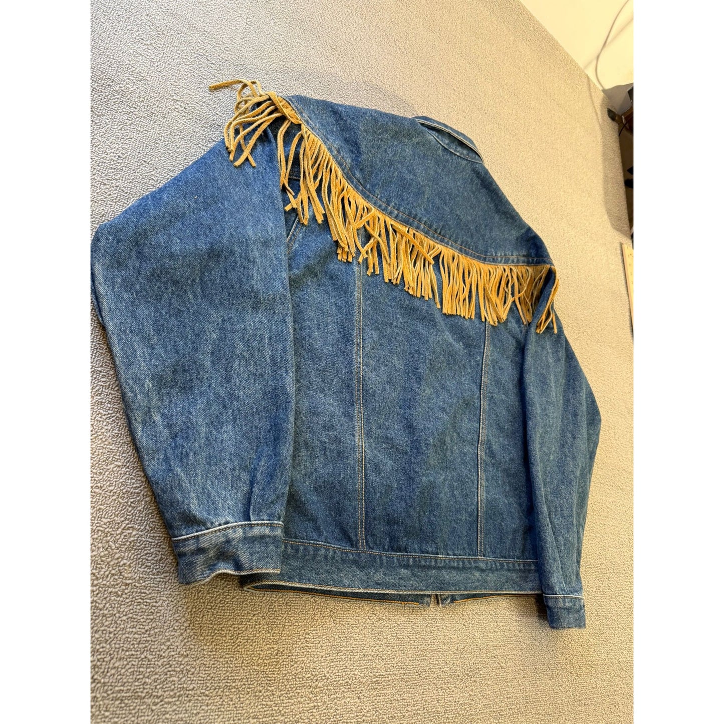 PARIS EXPRESS Fringe Denim Jacket Western Boho Style Outerwear Vintage