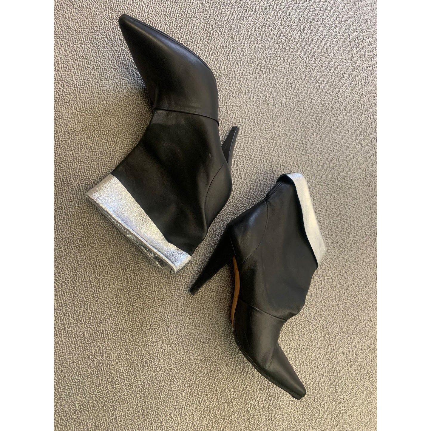 IRO Women Size 38 Black Silver Leather Ankle Boots
