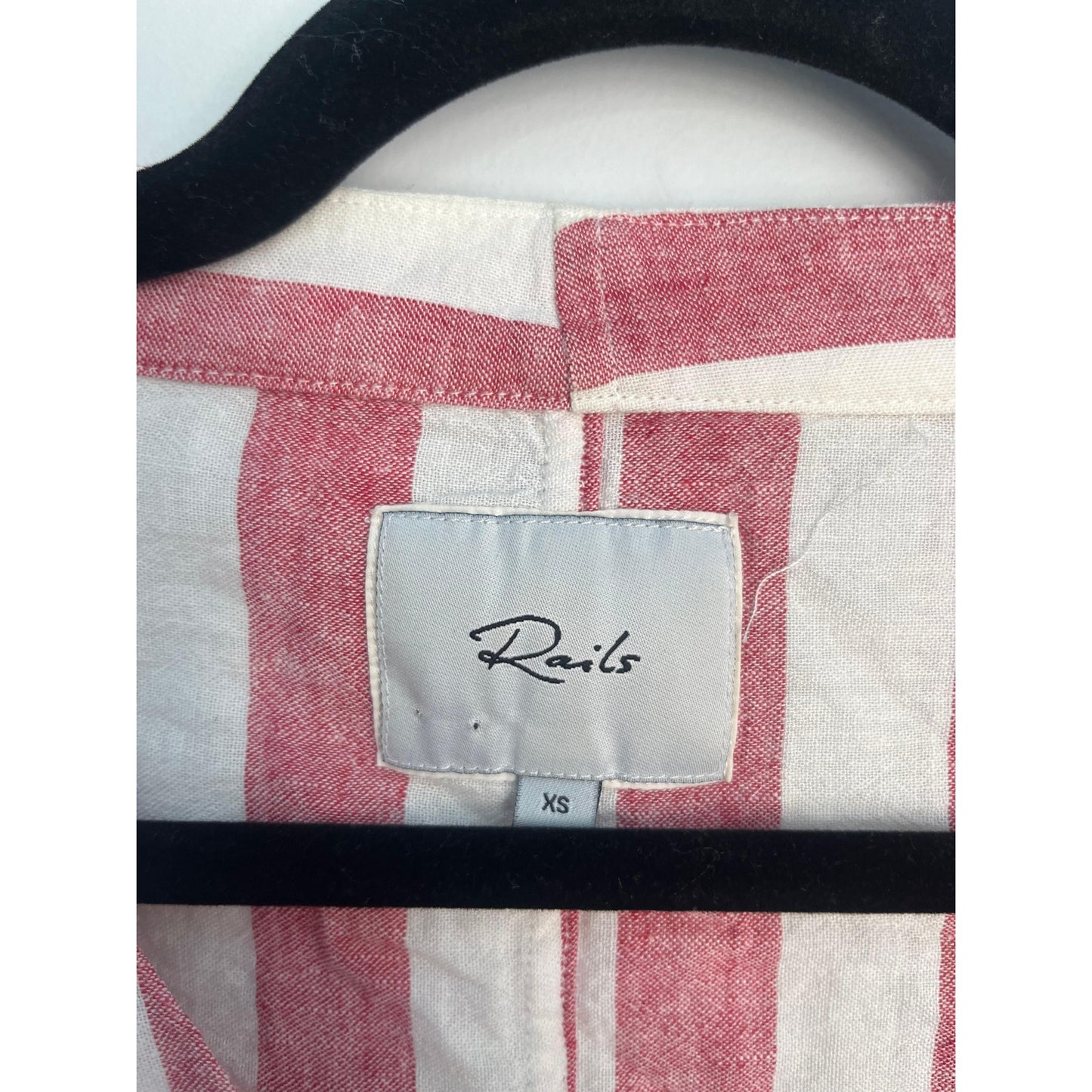 Rails Striped Button Front Shirt Women XS Red White Linen Tie Hem Summer