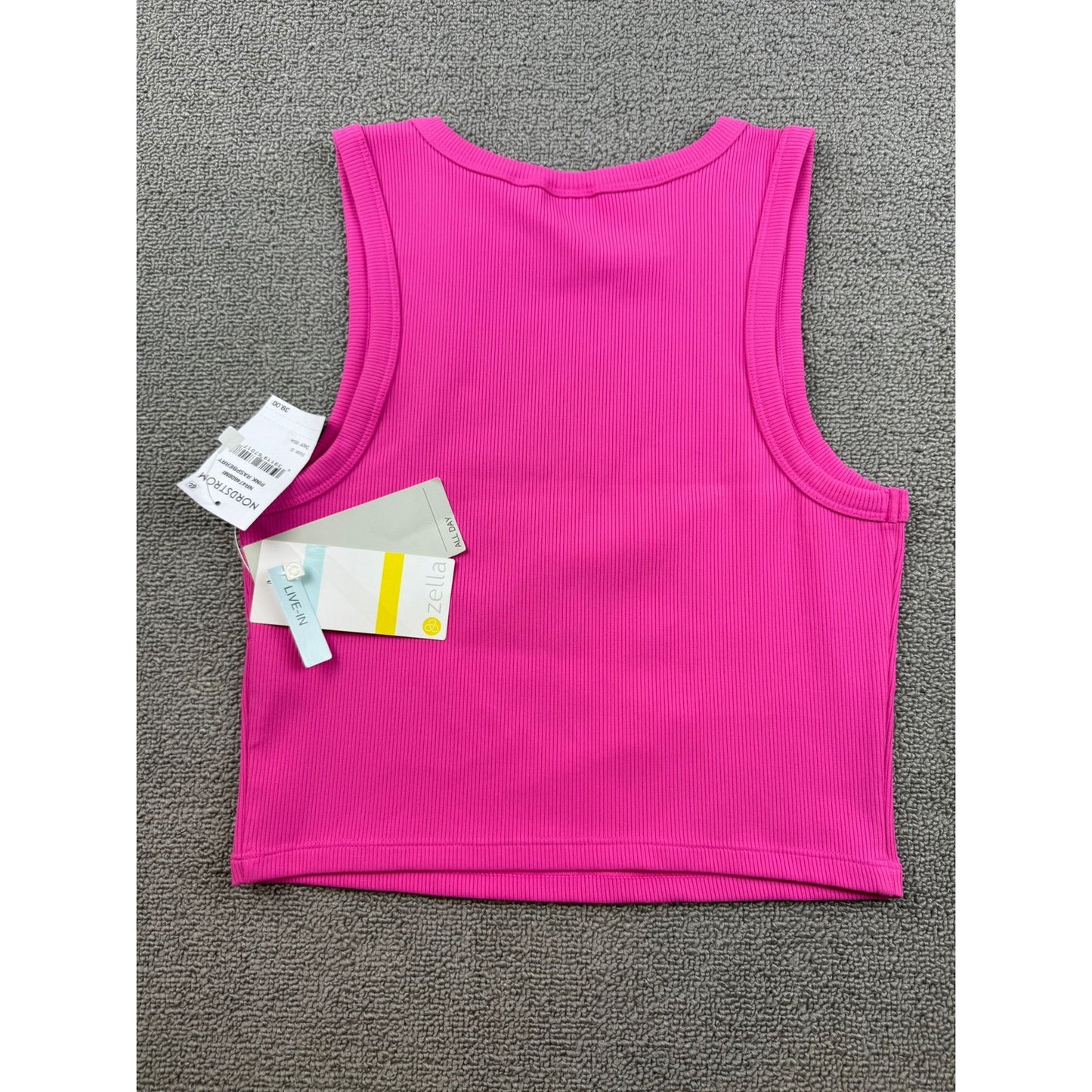NWT Zella Women's Small Hot Pink Ribbed Crop Top Tank Sleeveless Athleisure