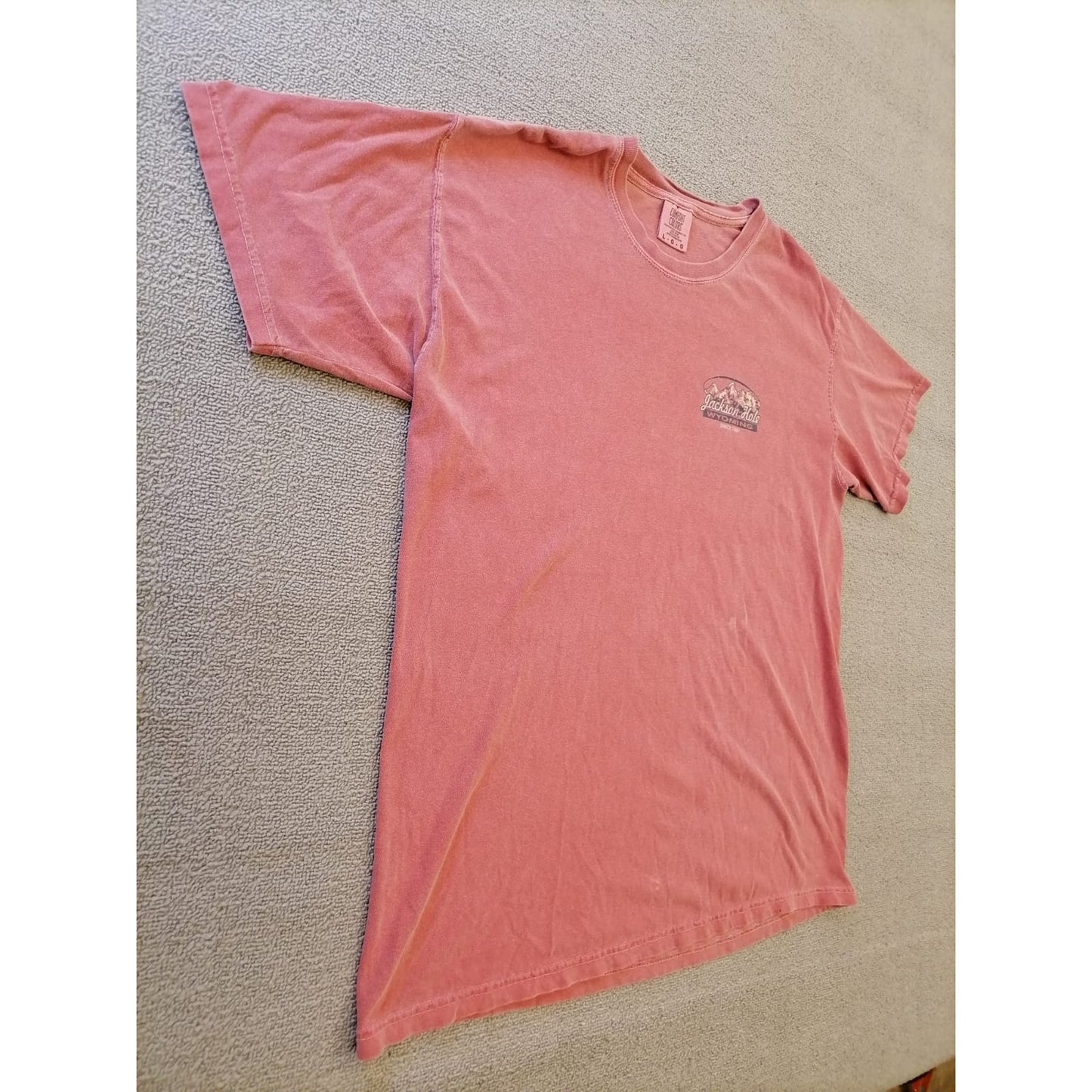 Comfort Colors Male Large Salmon Tee Jackson Hole Wyoming Graphic Casual Cotton