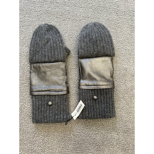 Carolina Amato Women's S/M Gray Cashmere Blend Knit Mittens Leather NWT