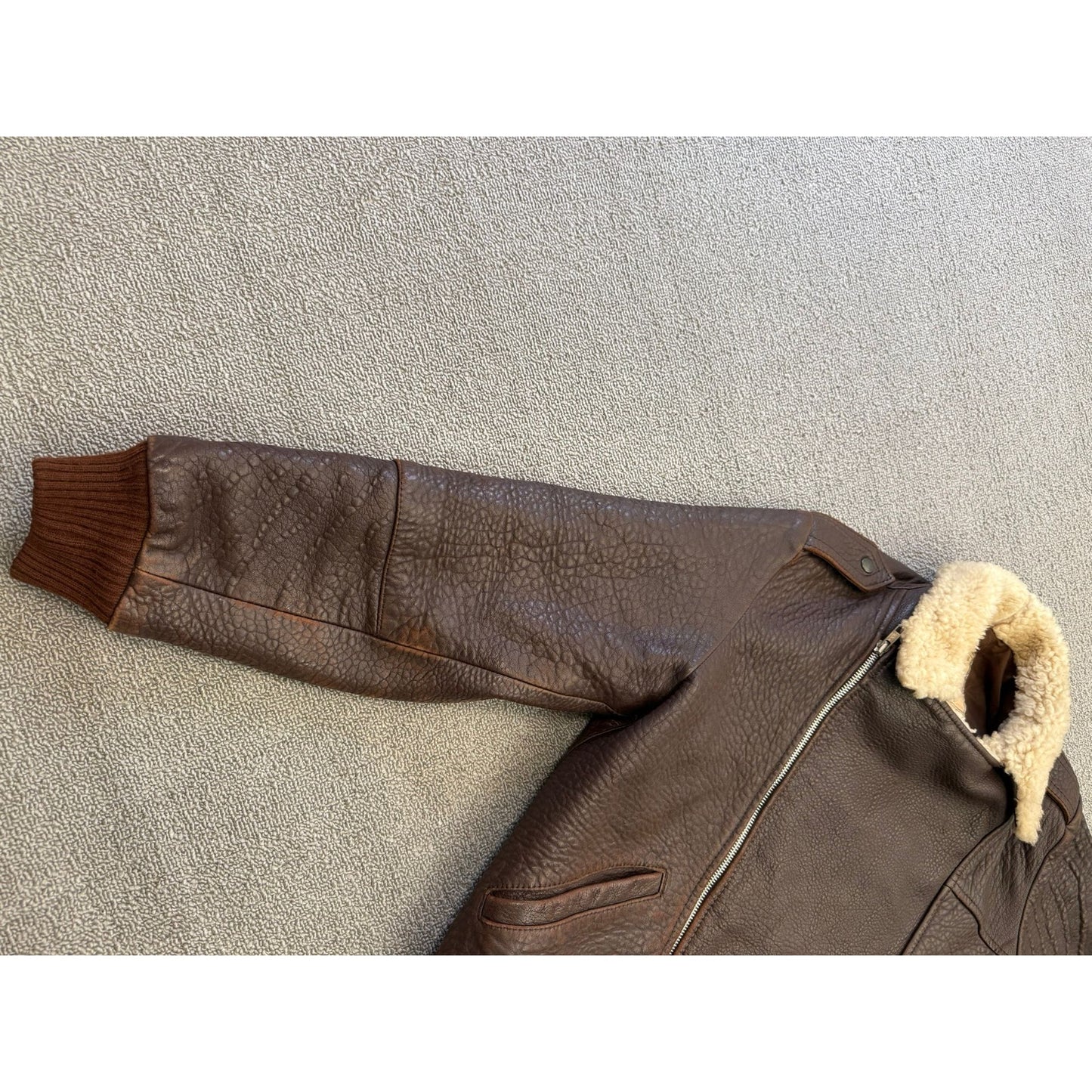 Jacqueline C Paris Leather Bomber Jacket W 36 Shearling Collar Vintage Aviator