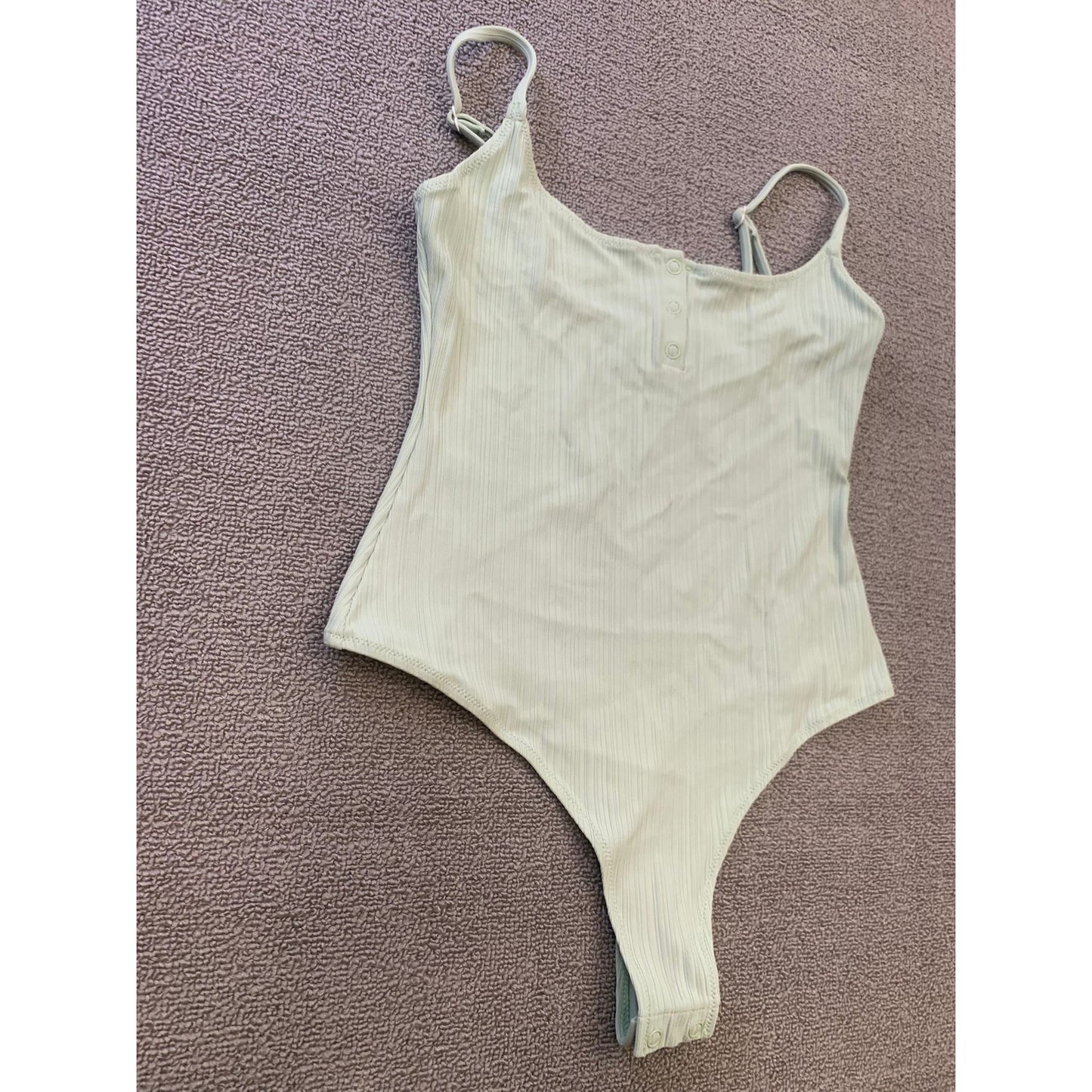 Onia Women Small Ribbed Green Bodysuit Light Weight Minimalist