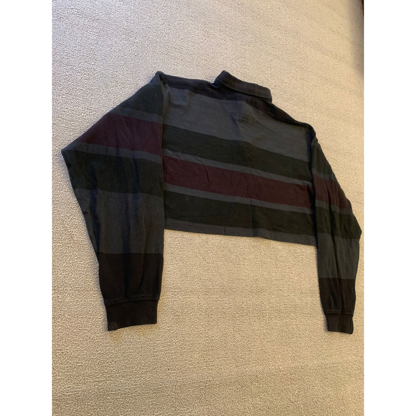 Vintage Izod Large Striped Long Sleeve Cropped Rugby Polo Shirt With Emblem