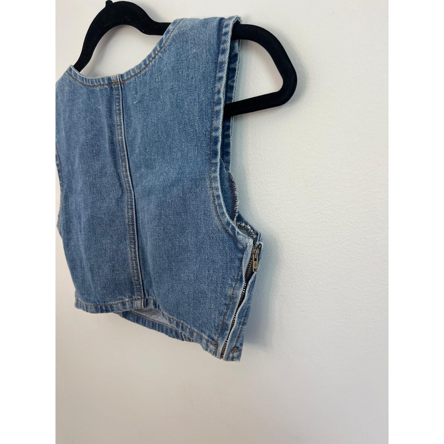 Reformation Denim Crop Top Women 0 Blue Square Neck Corset Stitch Tank