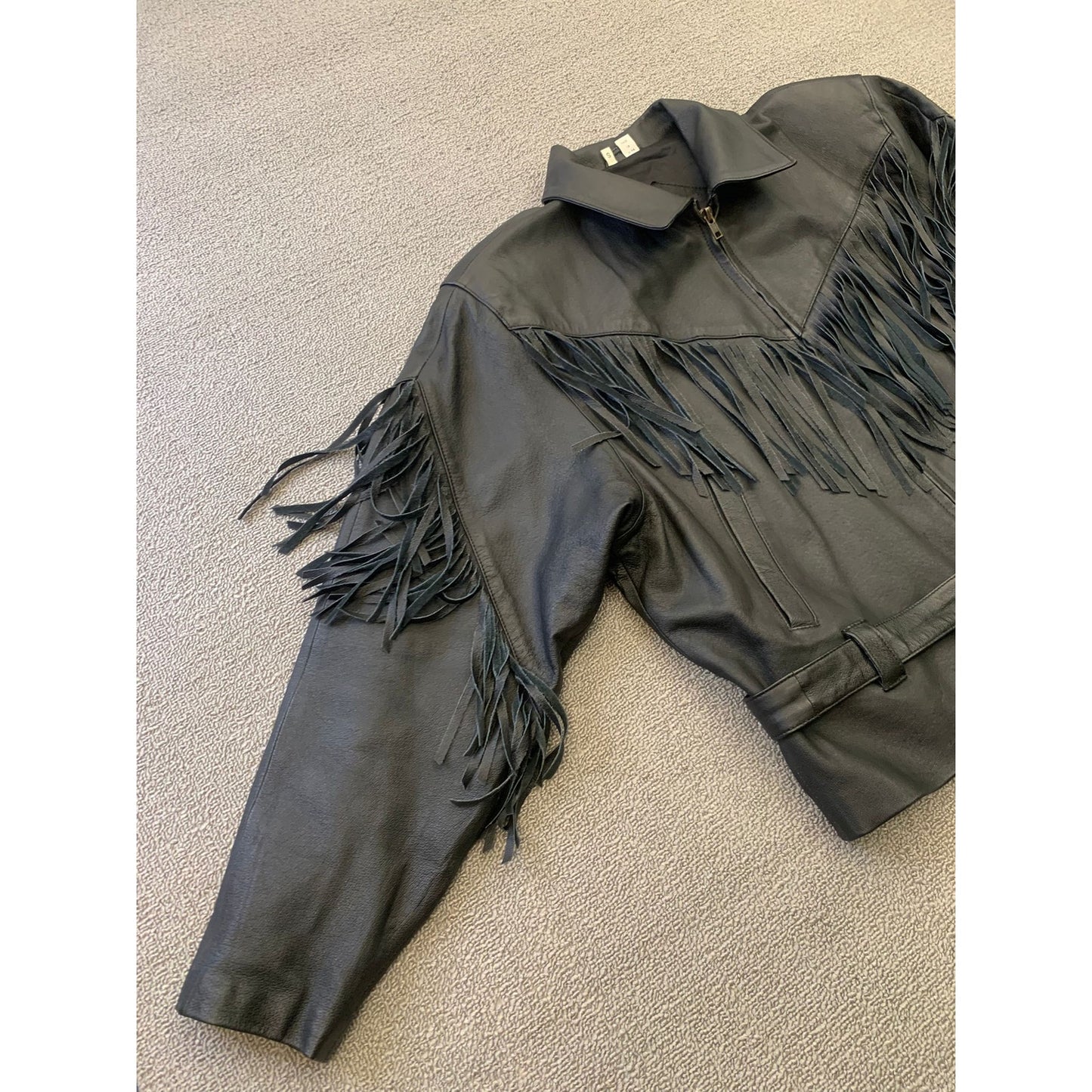 JUST JOSHUA Women's Small Black Leather Fringe/Biker Jacket