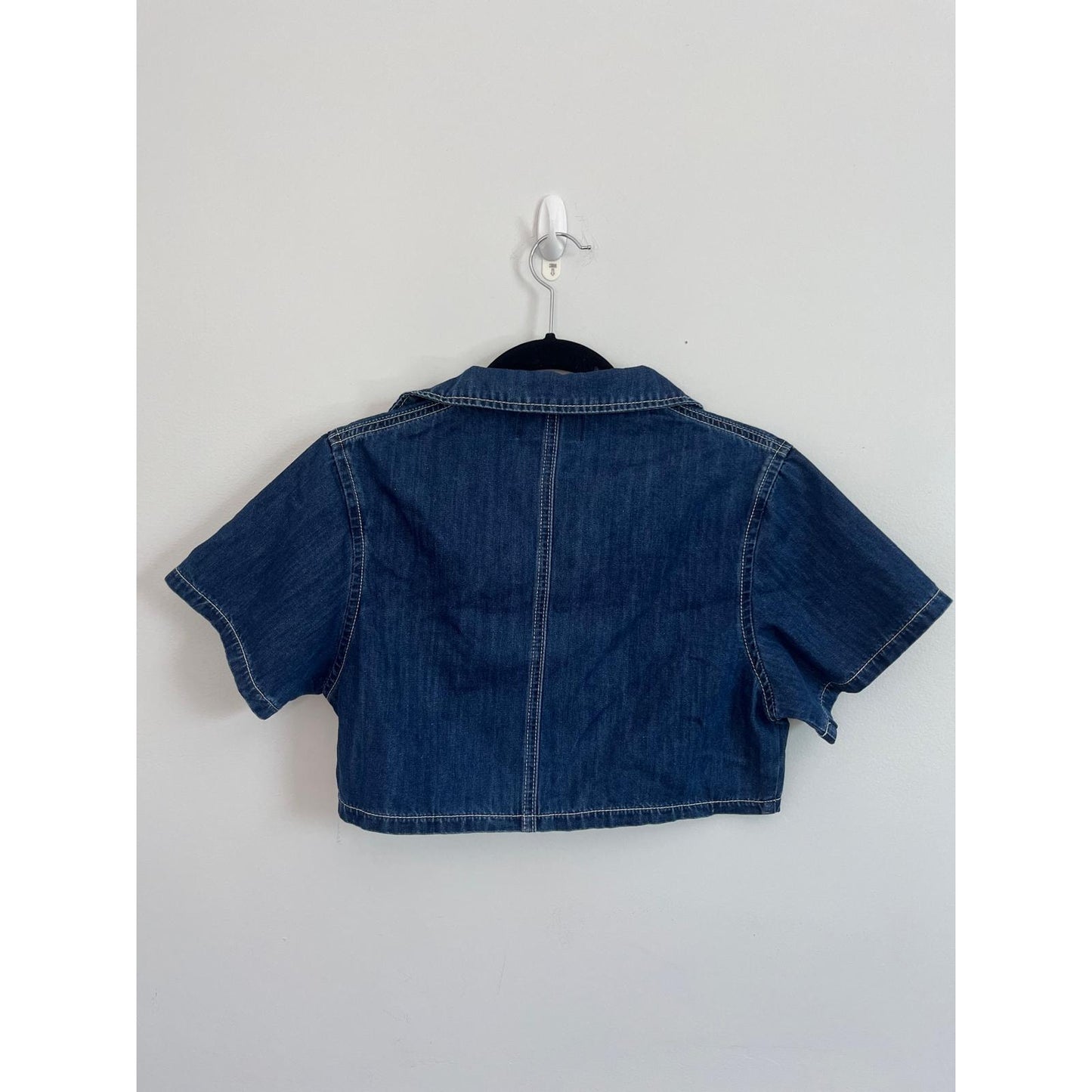 Cider Denim Crop Top Women M Blue Short Sleeve Zip Front Belted Jacket NWT