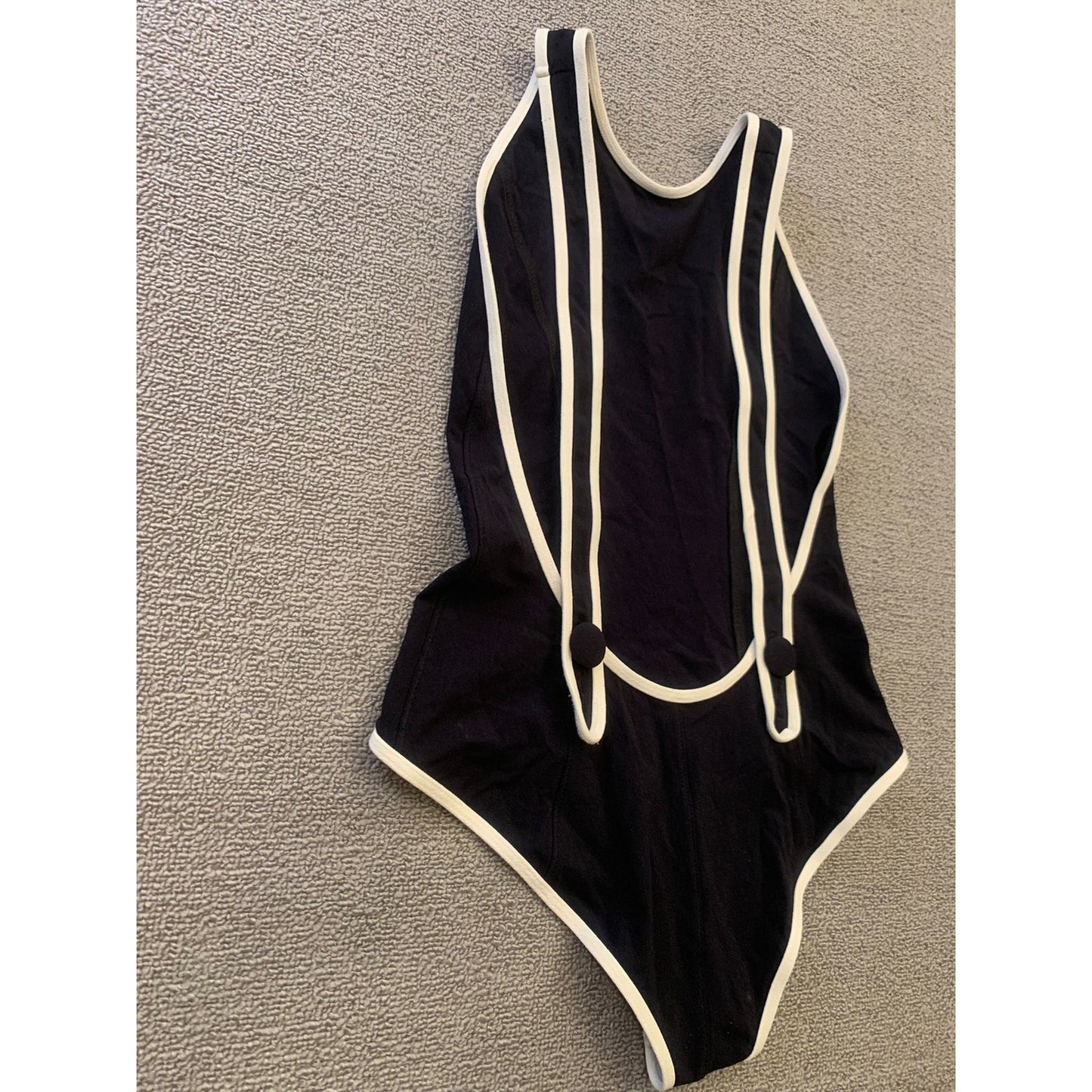 LISA MARIE FERNANDEZ W SIZE 3 THE CRISS-CROSS MAILLOT in BLACK & CREAM CREPE