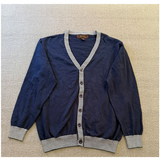 Tasso Elba Large Mens Navy Supima Cotton Striped Cardigan