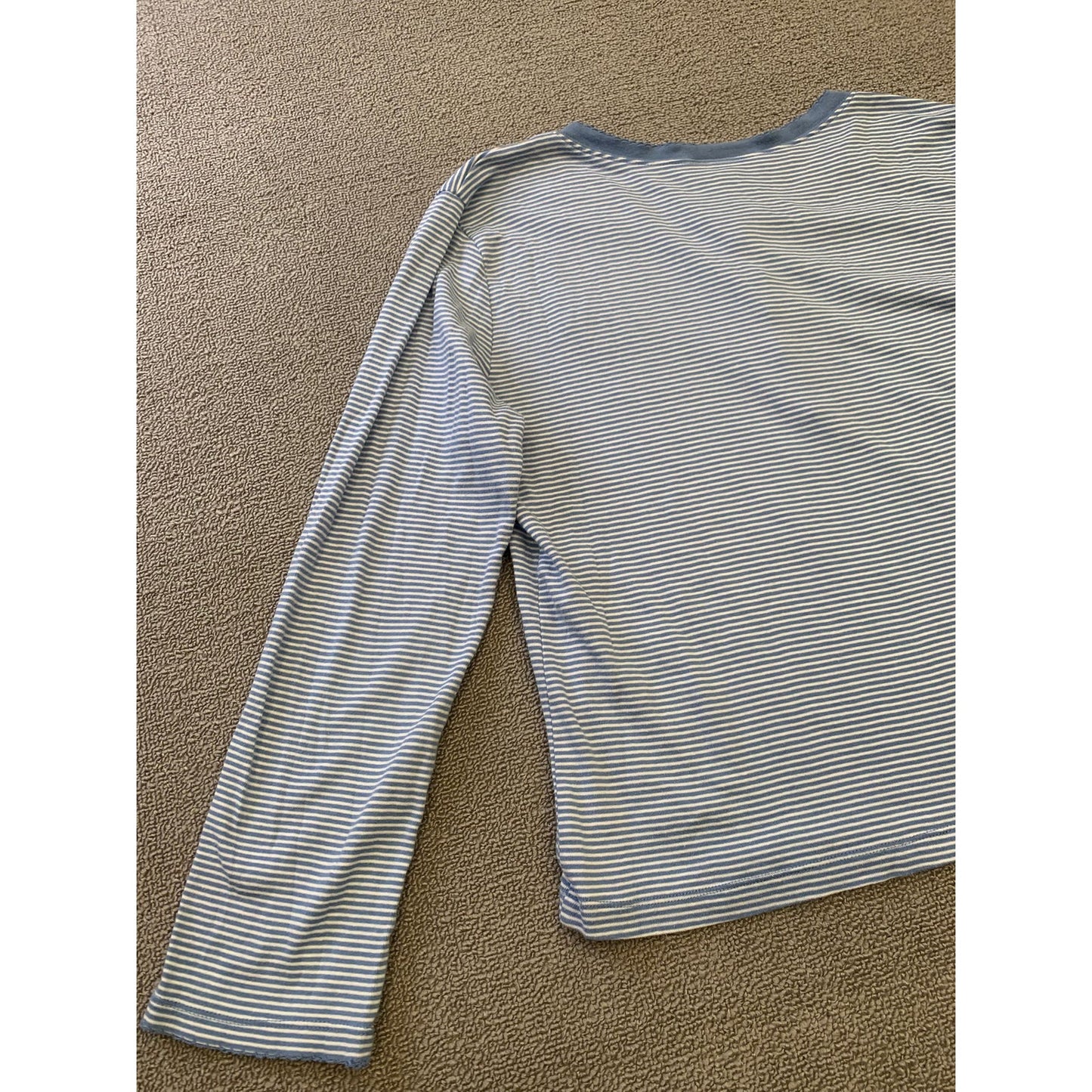 Lauren Ralph Lauren Women's Large Blue Striped Cotton Long Sleeve Loungewear