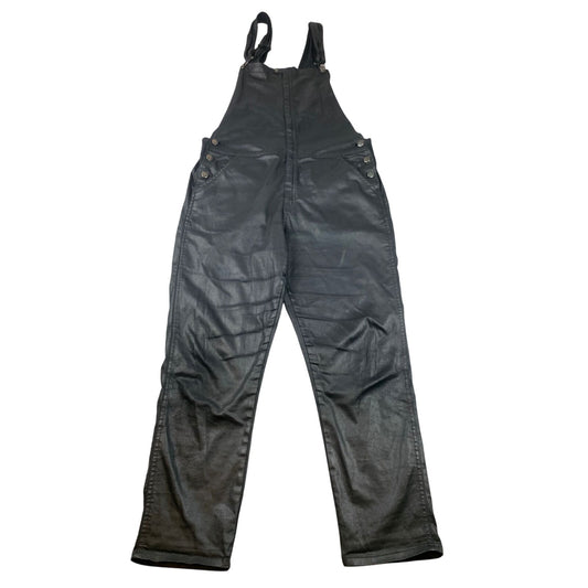 Current/Elliott Women's 3 Black Coated Denim Overalls Jumpsuit Pants