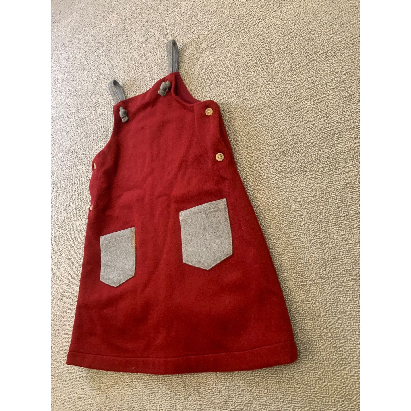 Oaks Of Acorn Girl's Size 6Y Red And Gray Wool A-Line Pinafore Dress