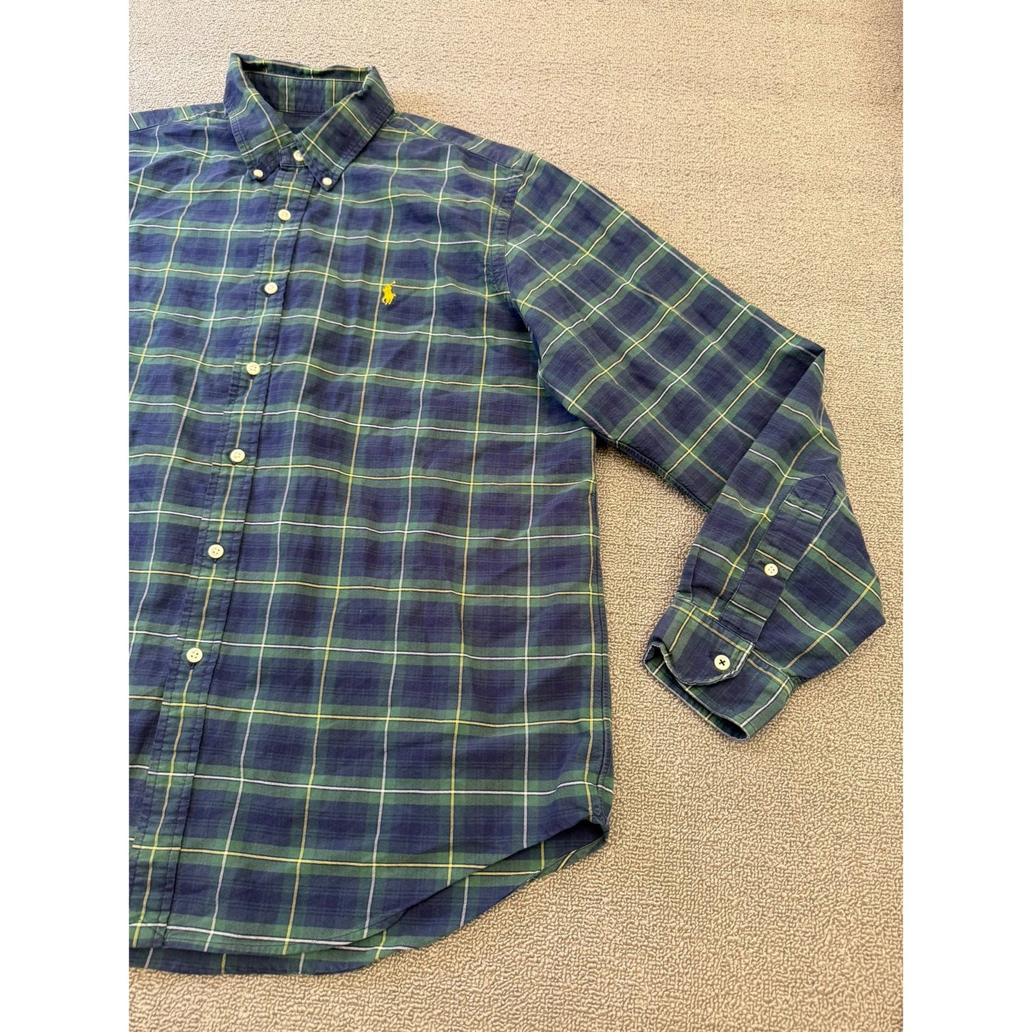 Ralph Lauren Men's XL Green Blue Plaid Long Sleeve Button Shirt