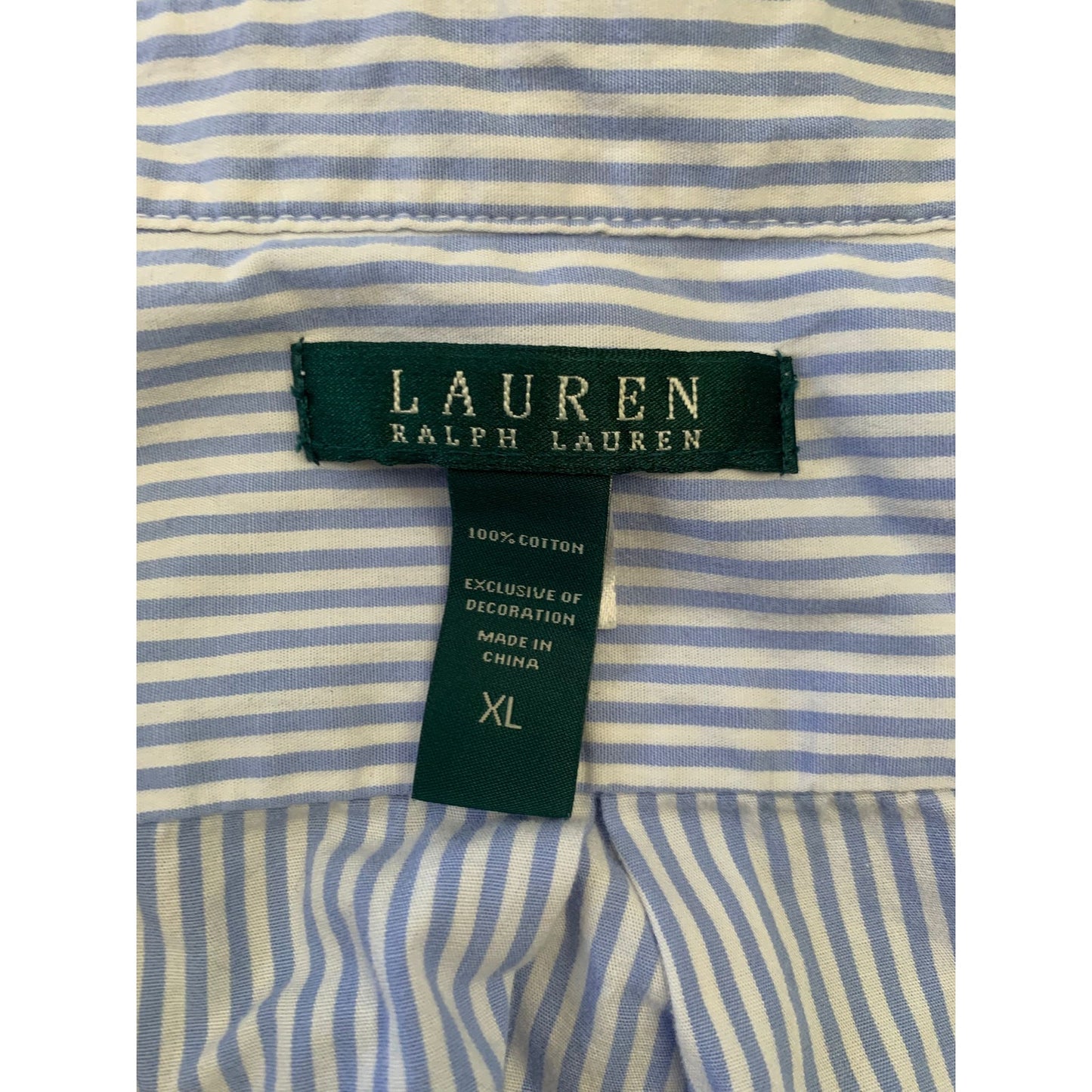 Lauren Ralph Lauren Women XL Blue White Striped 3/4 Sleeve Blouse Shirt