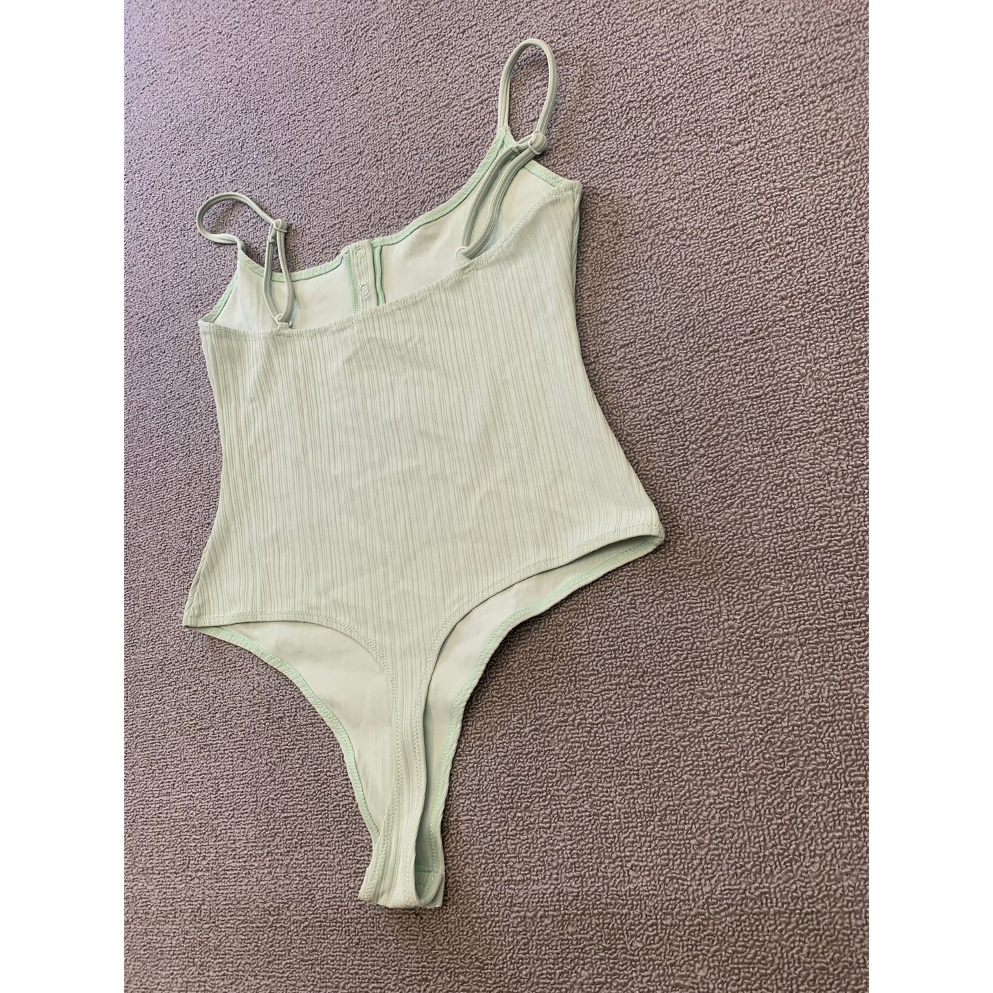 Onia Women Small Ribbed Green Bodysuit Light Weight Minimalist
