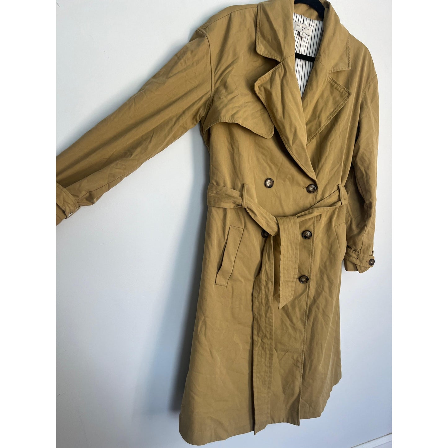 Nili Lotan Trench Coat Women S Tan Belted Cotton Double Breasted Lined