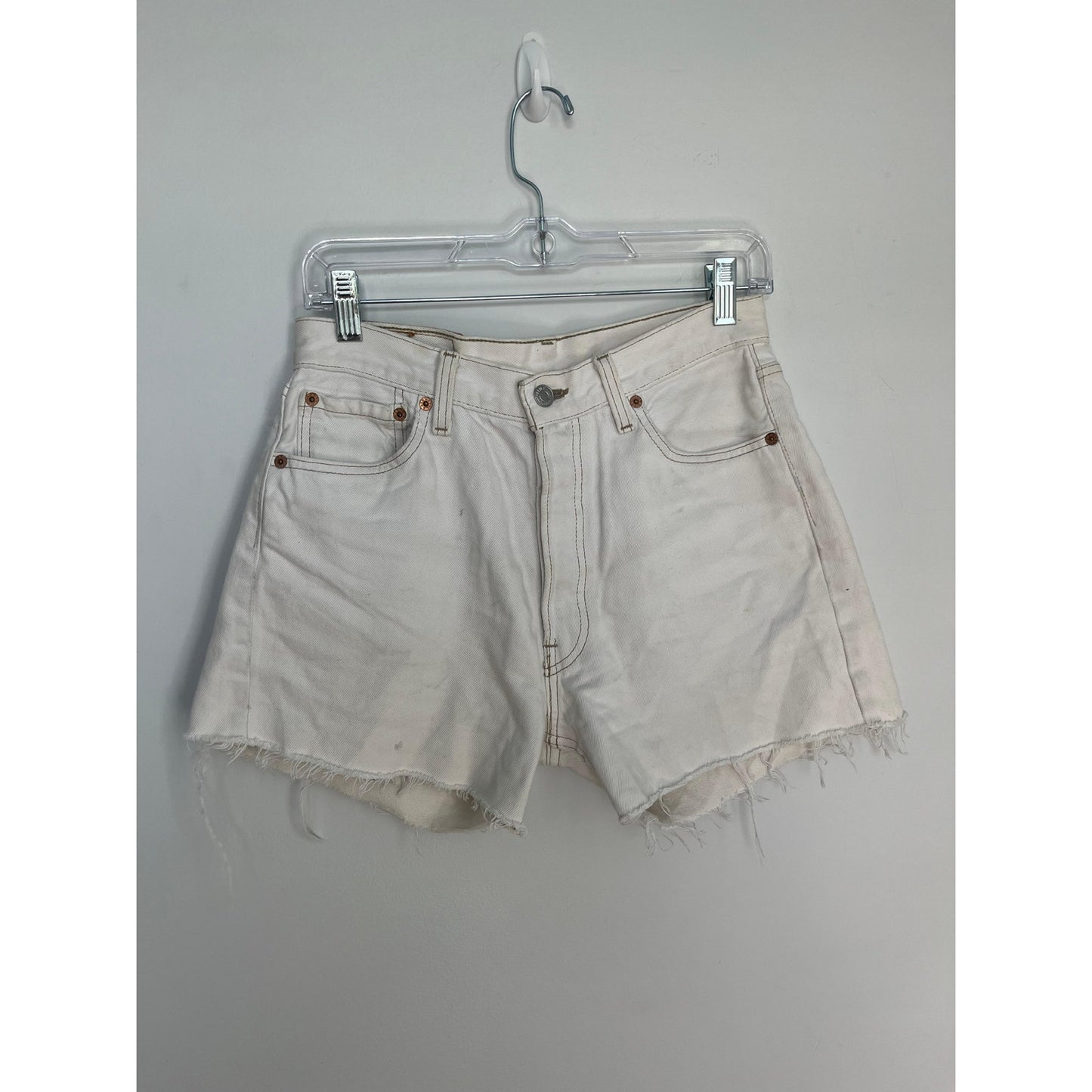 Levi's 501 Vintage Cutoff Shorts Women 30 White Denim High Rise Raw Hem