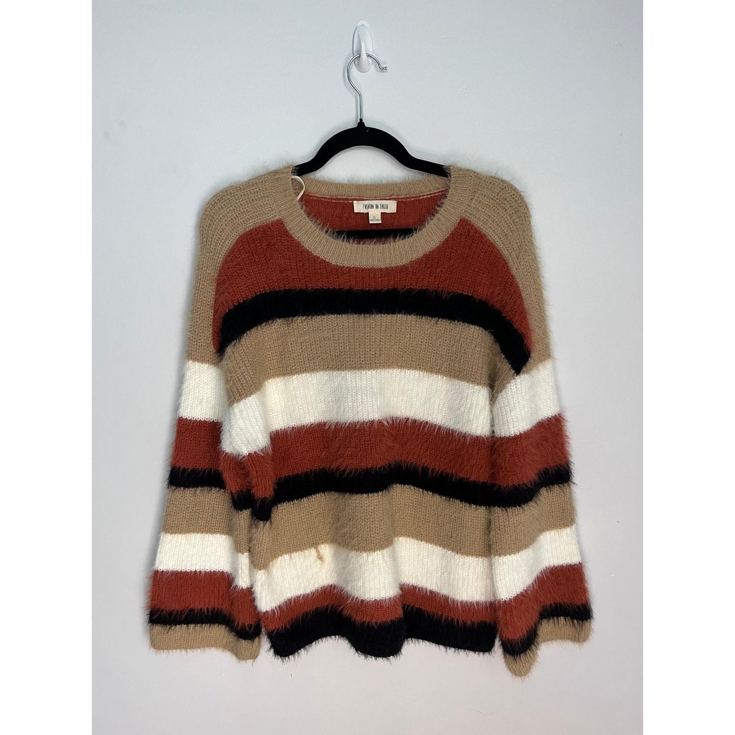 Fashion On Earth Striped Fuzzy Sweater Women S Multicolor Soft Knit Pullover