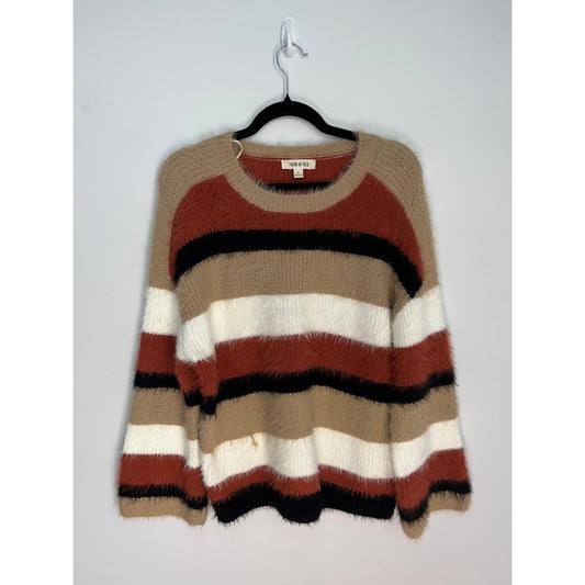 Fashion On Earth Striped Fuzzy Sweater Women S Multicolor Soft Knit Pullover