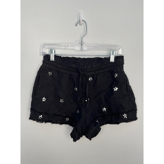 Bella Dahl Shorts Women XS Black Star Print Frayed Hem Linen Summer