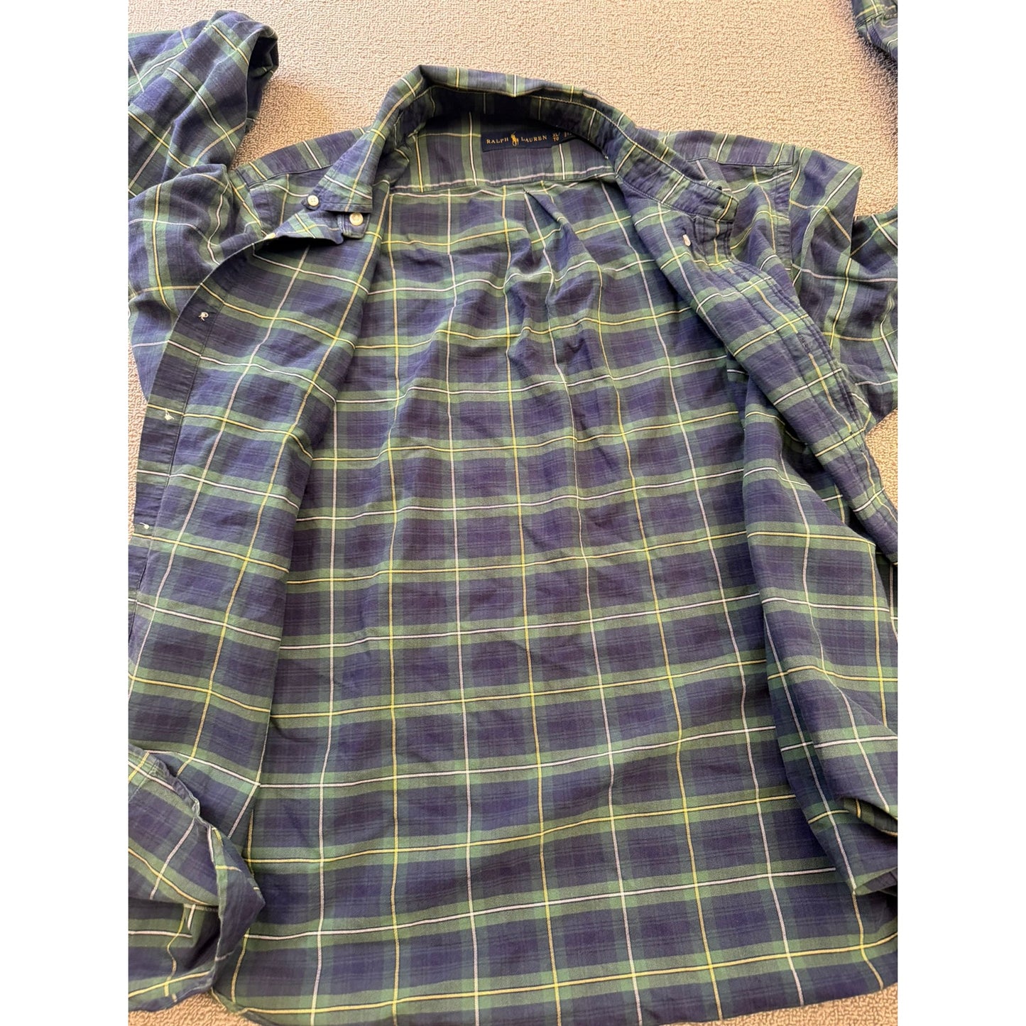 Ralph Lauren Men's XL Green Blue Plaid Long Sleeve Button Shirt