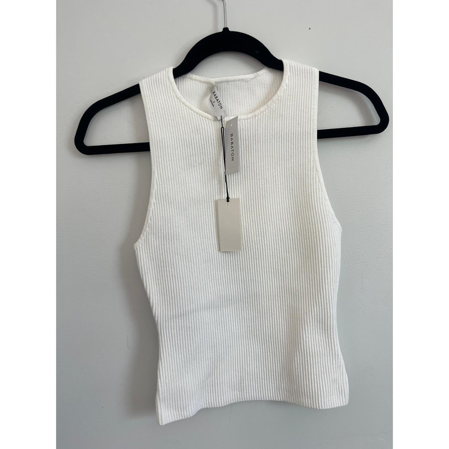 Babaton Sculpt Knit Tank Top Women S White Ribbed Sleeveless Minimalist NWT