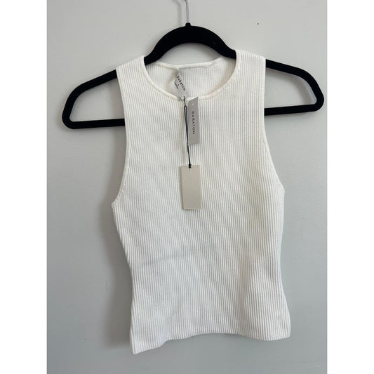 Babaton Sculpt Knit Tank Top Women S White Ribbed Sleeveless Minimalist NWT