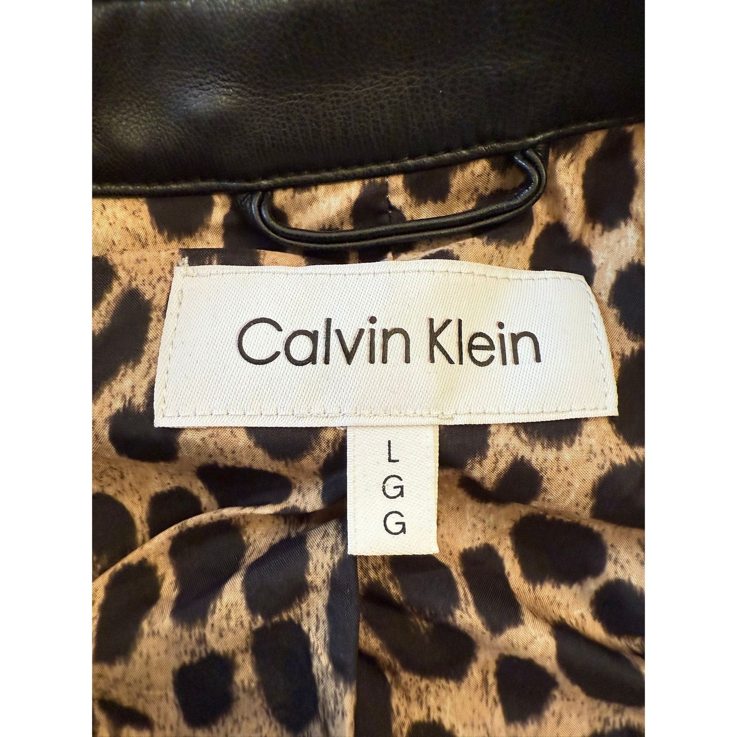 Calvin Klein Womens Large Black Faux Leather Biker Jacket Gold Zippers