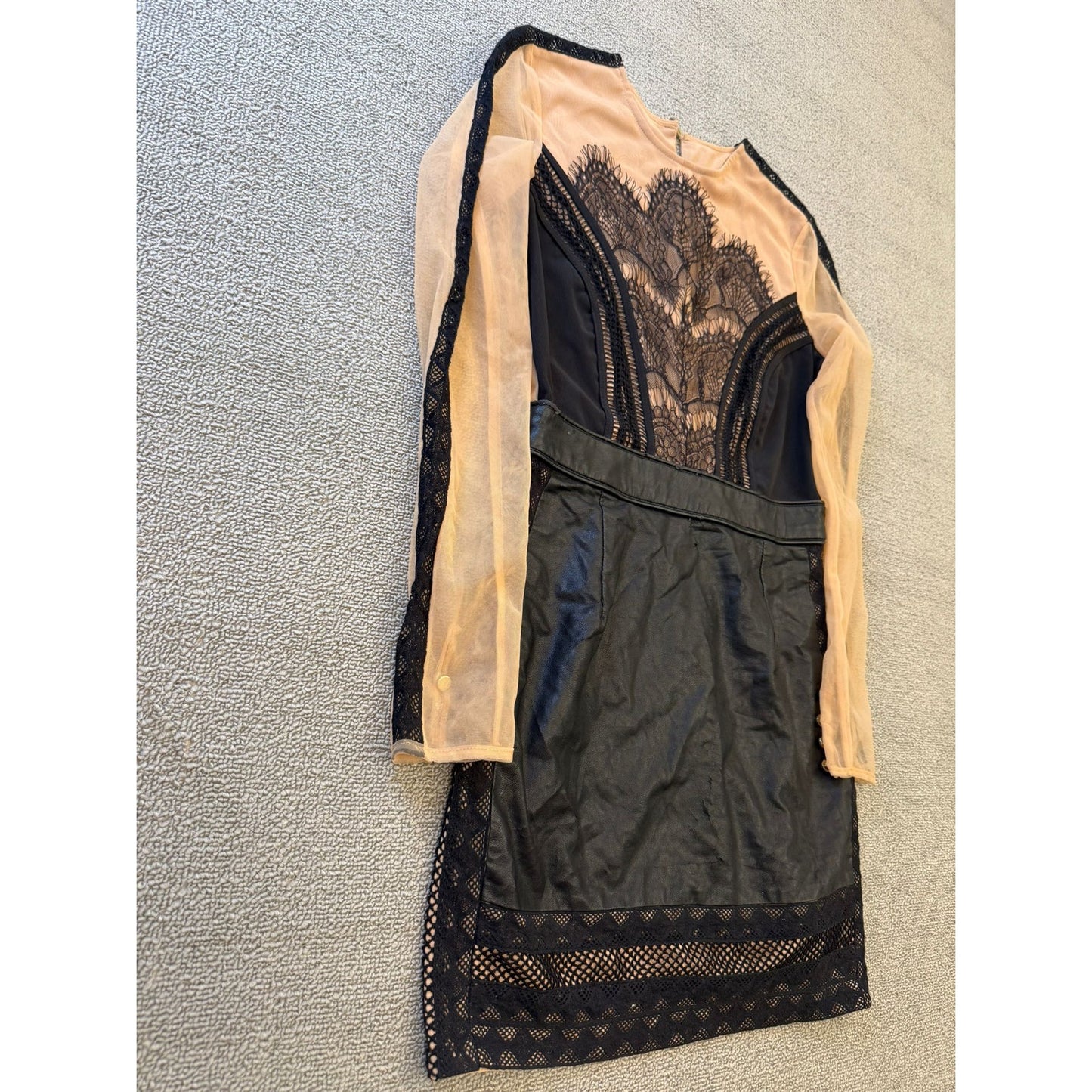 Self-Portrait Women's Wanderlust Mini Dress Black Nude Lace Sheer Long Sleeve