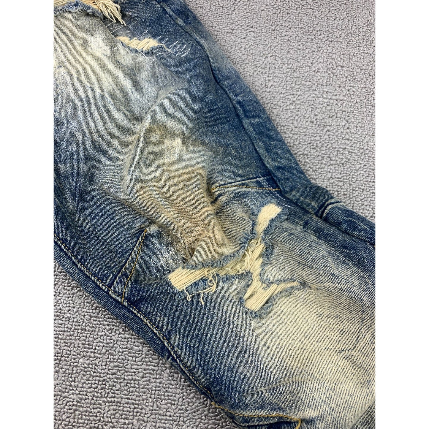 Woolf Men's 34x32 Slim-fit Jeans Blue With A Fashionable Cut-Up Design