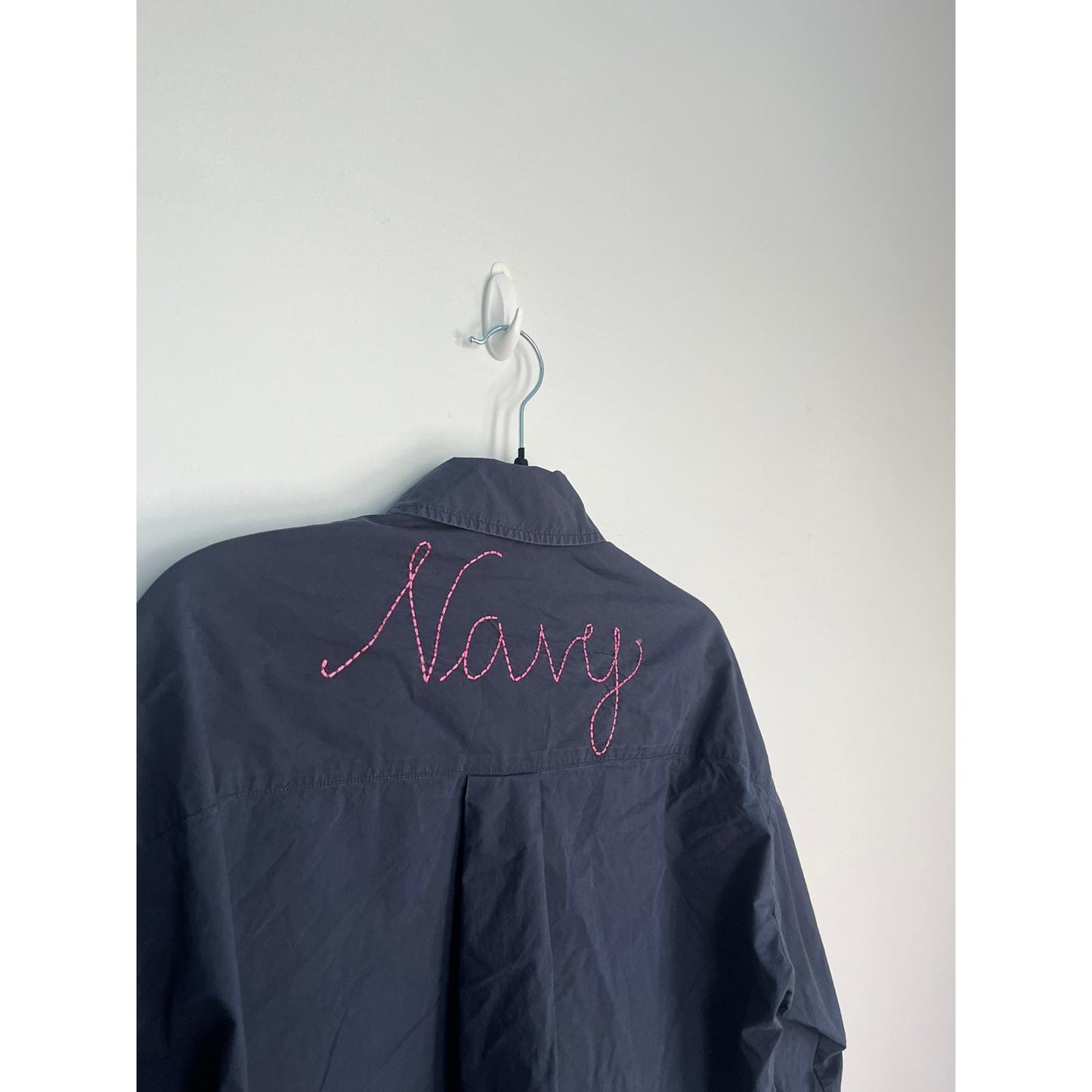 Something Navy Button Up Shirt Women S Navy Blue Embroidered Long Sleeve Casual
