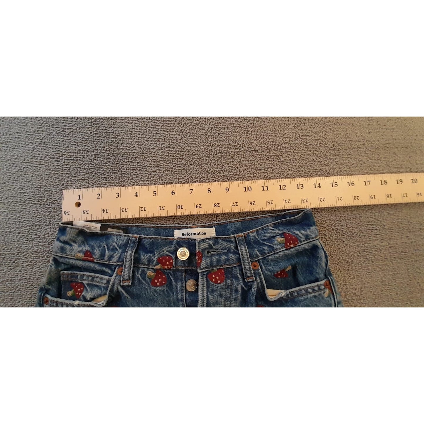 Reformation Jeans Womens 24 Blue Mushroom Print Straight Leg Denim
