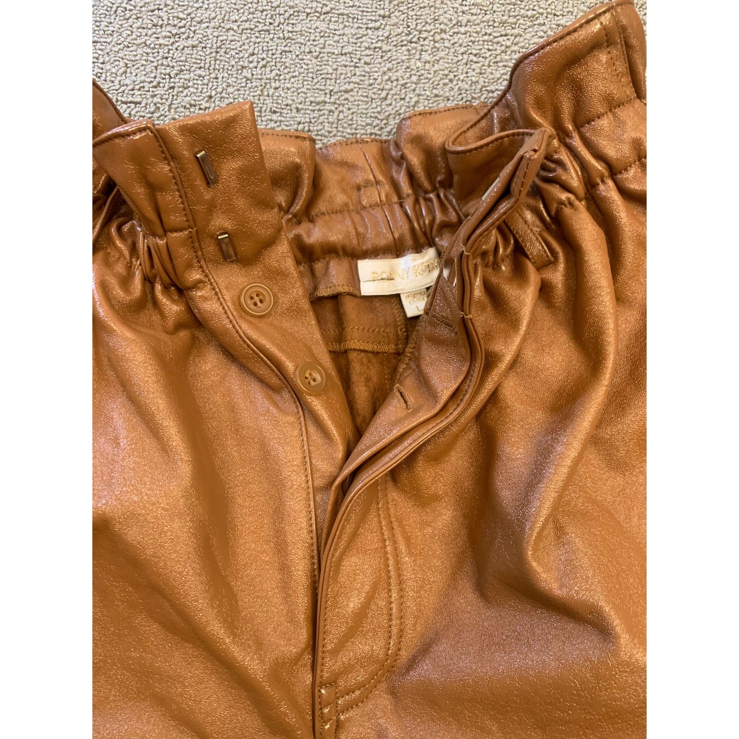 Ronny Kobo Women Large Brown Faux Leather Paperbag Shorts
