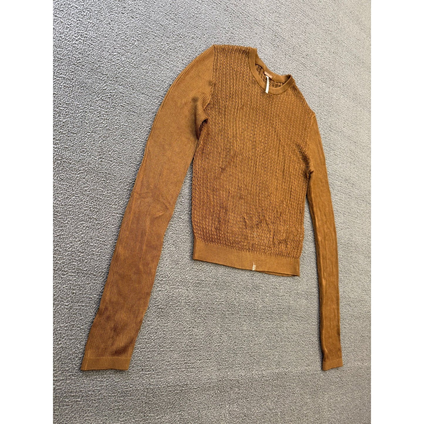 Free People Women's Small Petite Brown Orange Sweater Textured Knit Long Sleeve