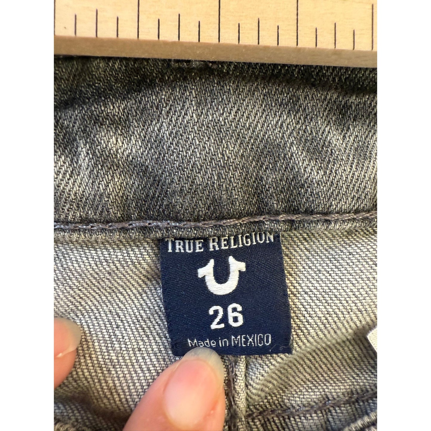 True Religion Halle 26 Gray Paint Splatter Distressed Skinny Jeans