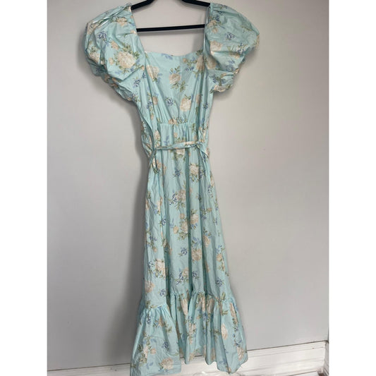 LoveShackFancy x Target Floral Midi Dress Women 10 Puff Sleeve Ruffle Hem