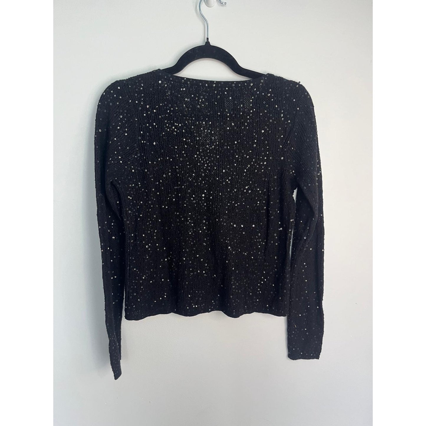 Lauren Ralph Lauren Sequin Cardigan Sweater Black Small Silk Cashmere Blend