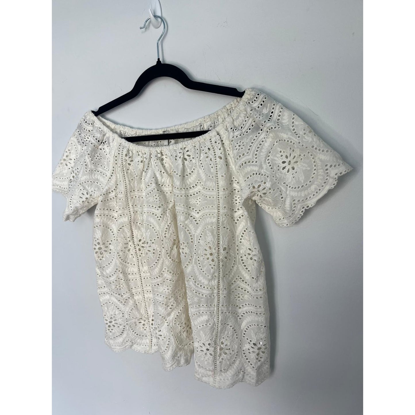 Joie Eyelet Blouse Women XS Off Shoulder White Lace Cotton Summer Top