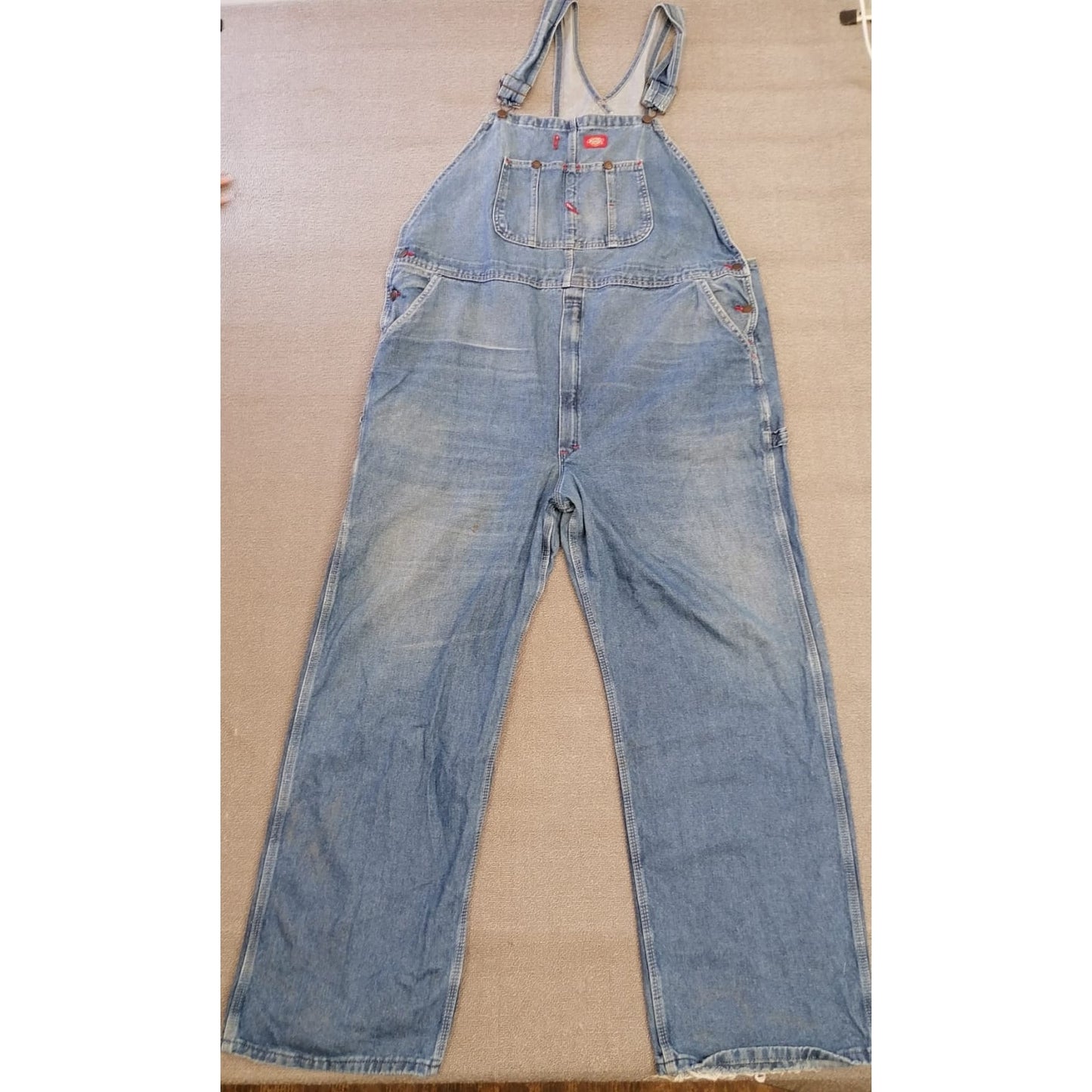 Dickies 44x32 Adult Male Light Wash Denim Bib Overalls Durable Workwear Apparel Men's